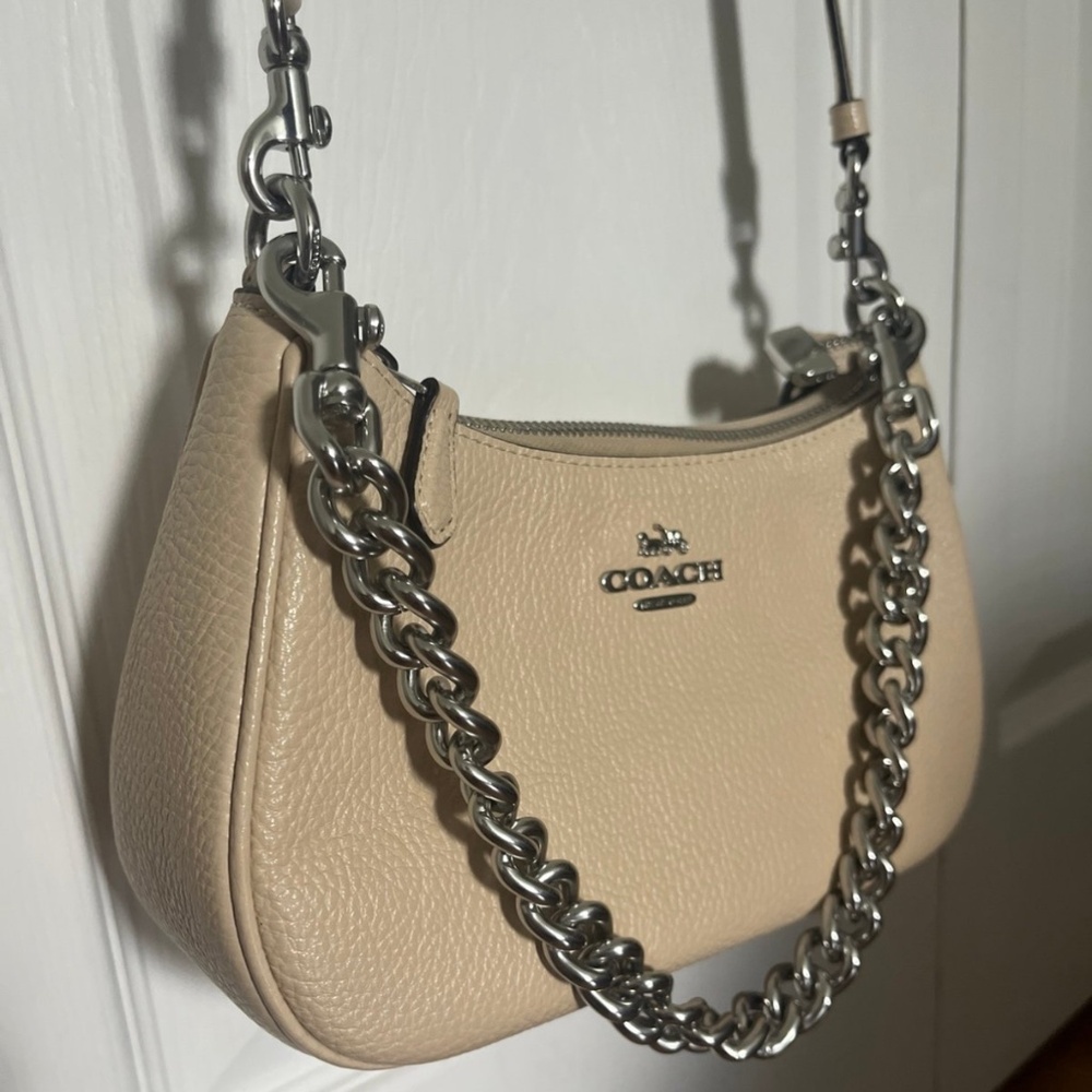Coach Teri pebbled leather full chain portable crossbody and shoulder bag